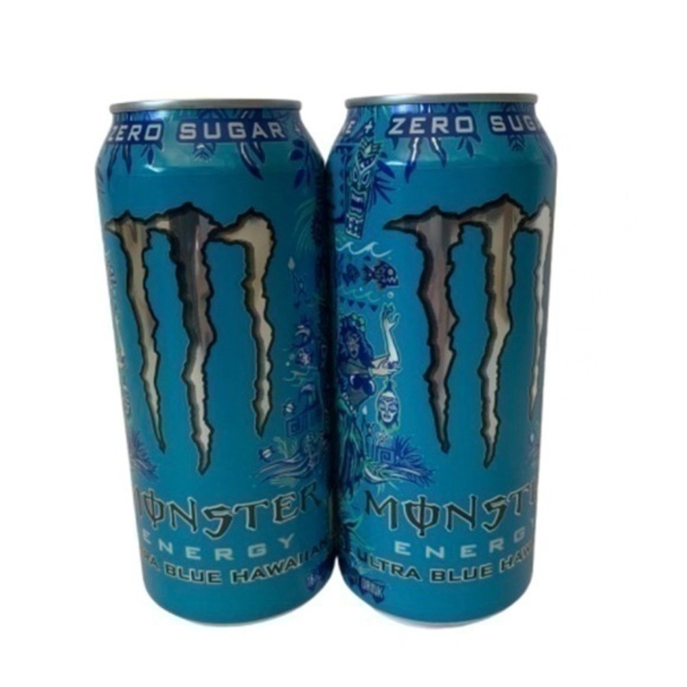Monster Energy Ultra Blue Hawaiian Zero Sugar Two 16oz Cans Unopened Rare